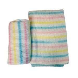 Vtg Baby Blanket Swaddling Receiving Striped‎ Knit Soft Pastel Colors Boy Girl